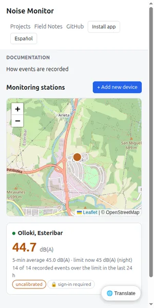 Noise Monitor mobile preview